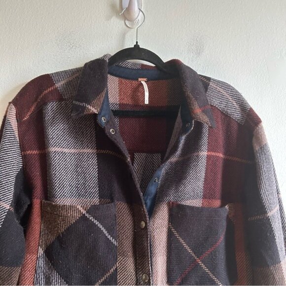 Free People Sz M Street Talk Plaid Button Front Relaxed Shacket Jacket - Picture 5 of 13